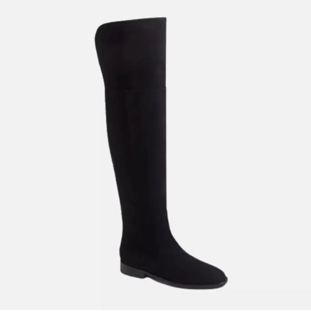 NEW JCREW Over the Knee Boots Womens 7 Black Micro Suede Tall Zipper Riding NWOB